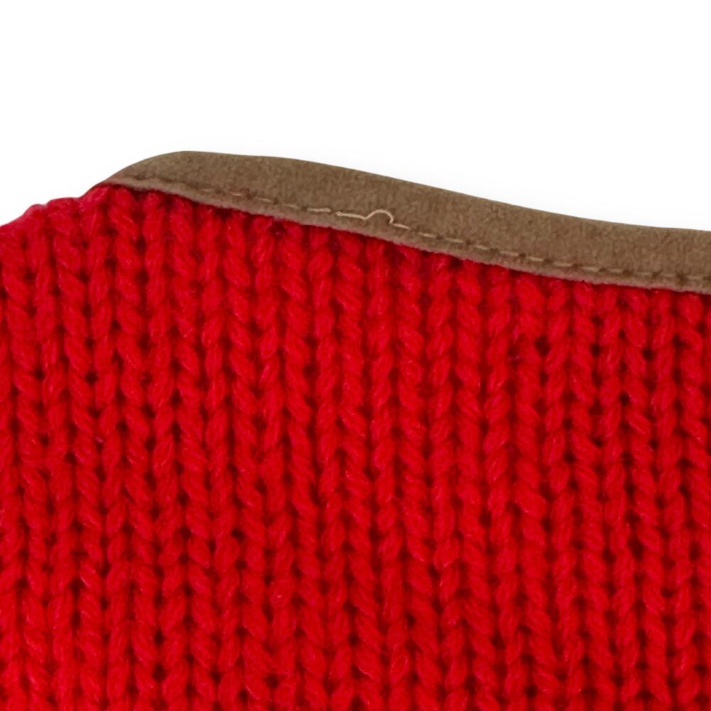 Vtg Neusteters Cardigan Sweater Sz Small Red Tan Faux Suede Buckle - Picture 5 of 6